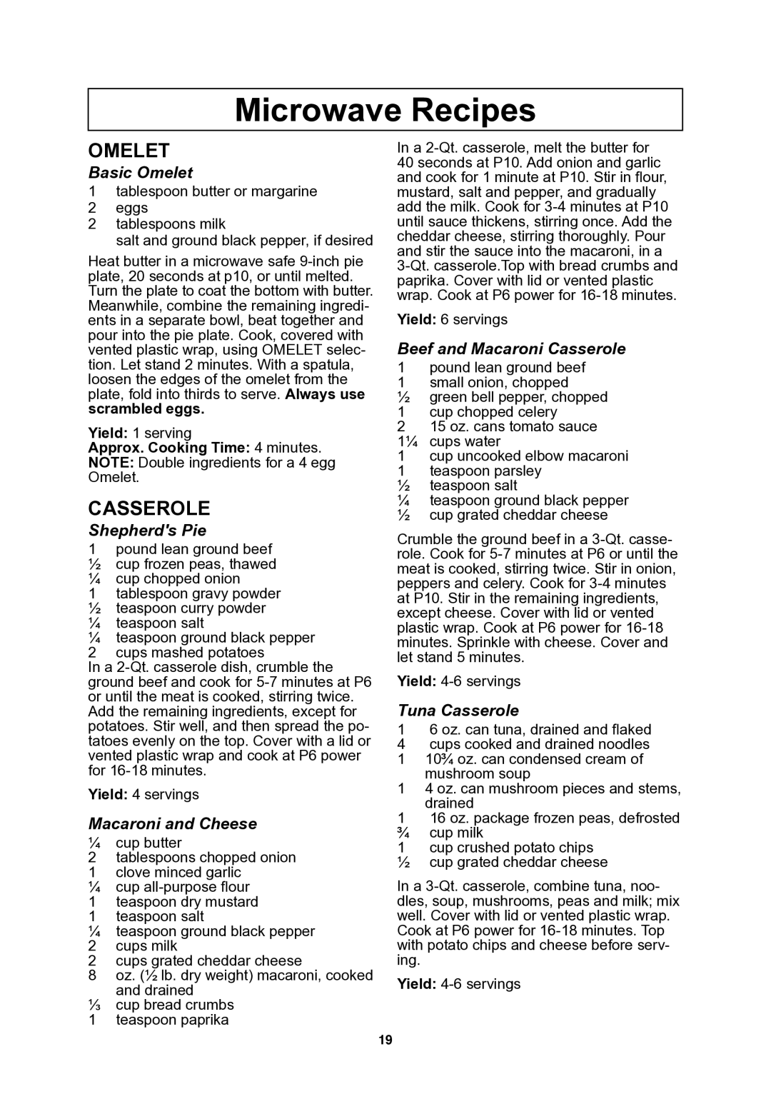 Panasonic NNSN973S important safety instructions Microwave Recipes, Approx. Cooking Time 4 minutes 