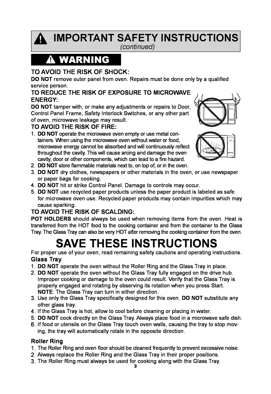 Panasonic NNSN973S Save These Instructions, To Avoid The Risk Of Shock, Important Safety Instructions, continued 