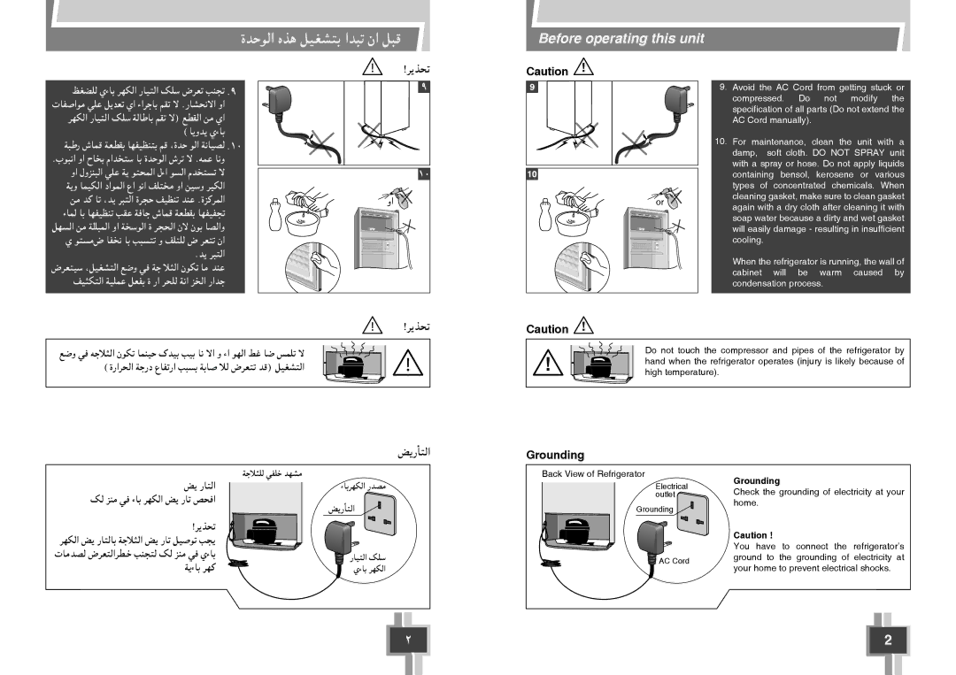 Panasonic NR-AF161SSAE, NR-AF171SSAE user manual Grounding 