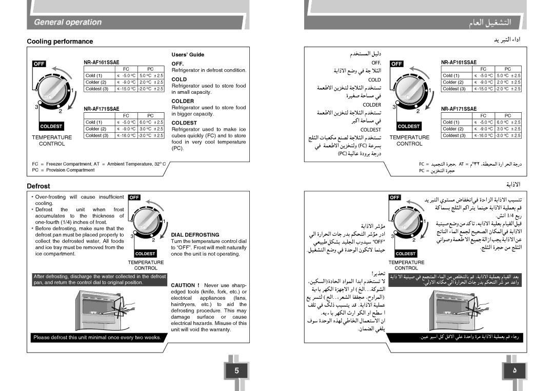 Panasonic NR-AF171SSAE, NR-AF161SSAE user manual Cooling performance, Defrost 