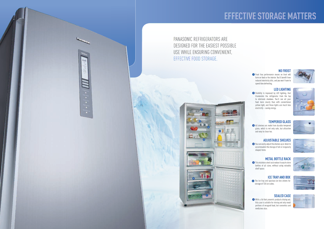 Panasonic NR-B30FG1-WB No Frost, LED Lighting, Tempered Glass, Adjustable Shelves, Metal Bottle Rack, Ice Tray and Box 