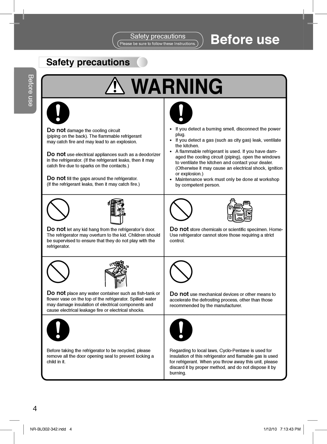 Panasonic NR-BU302, NR-BU342 manual Before use 