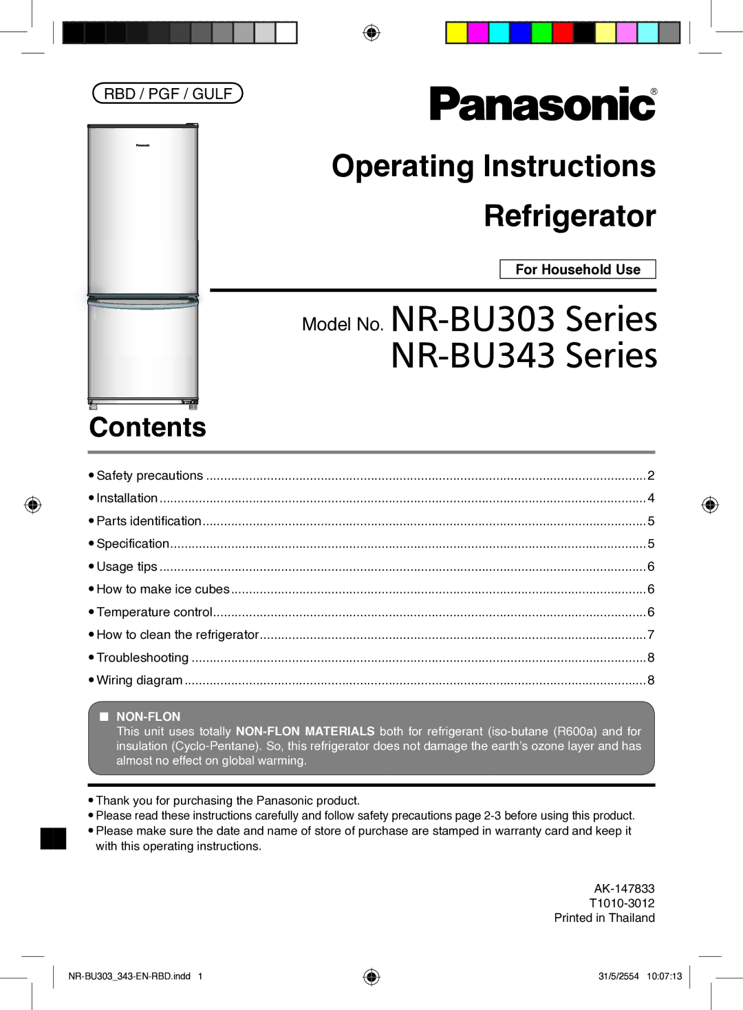 Panasonic NR-BU343, NR-BU303 warranty Operating Instructions 