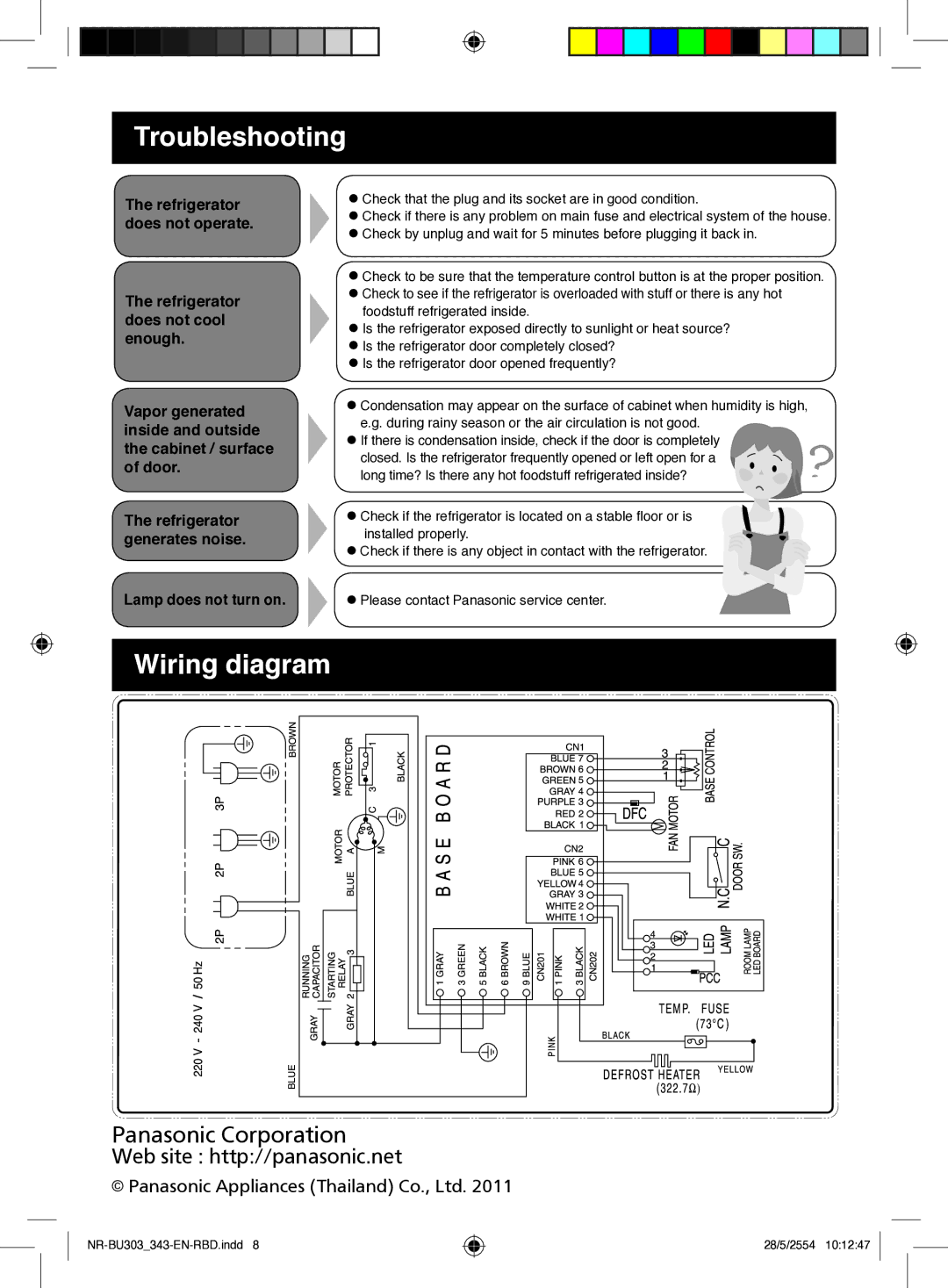 Panasonic NR-BU303, NR-BU343 warranty Troubleshooting, Wiring diagram, Lamp does not turn on 