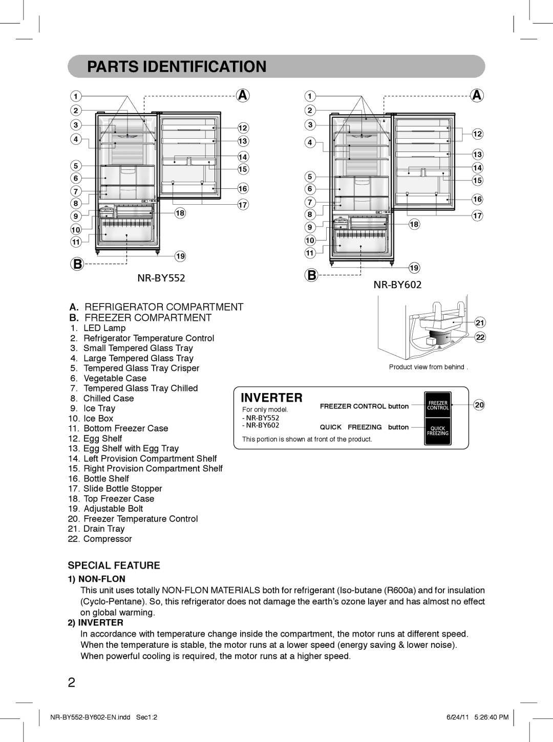 Panasonic NR-BY552, NR-BY602 Parts Identification, Refrigerator Compartment Freezer Compartment, Special Feature 