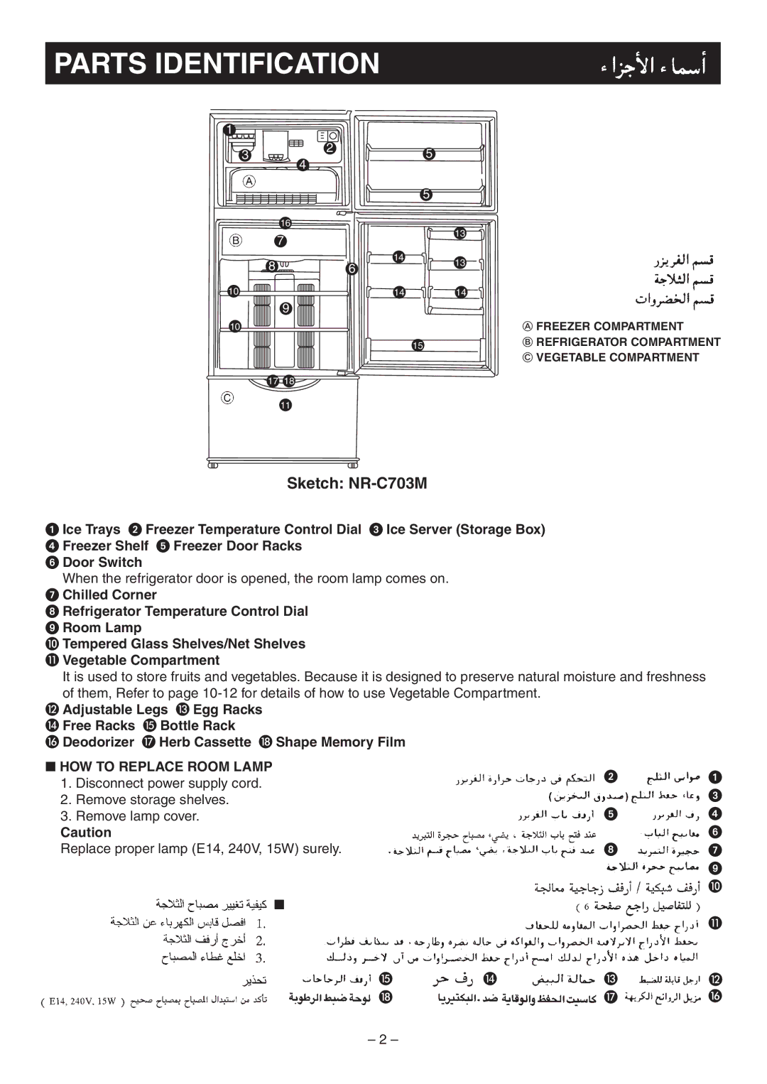 Panasonic NR-C703MS, NR-C703R, NR-C703MW operating instructions Parts Identification, Sketch NR-C703M 