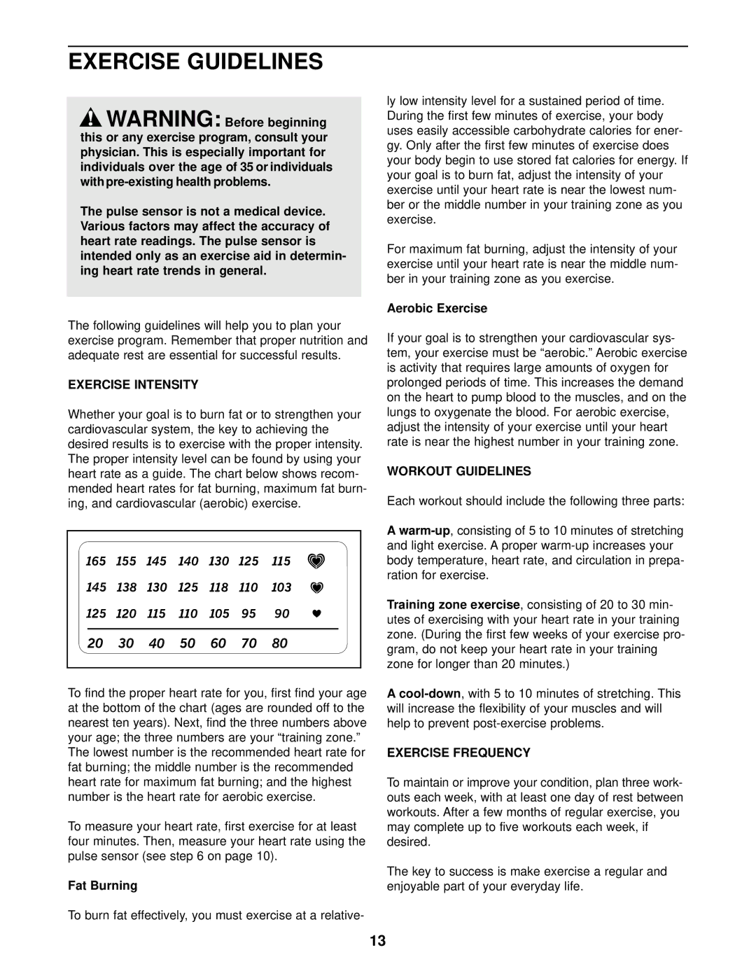 Panasonic NTCCEX04900 user manual Exercise Guidelines, Exercise Intensity, Workout Guidelines, Exercise Frequency 