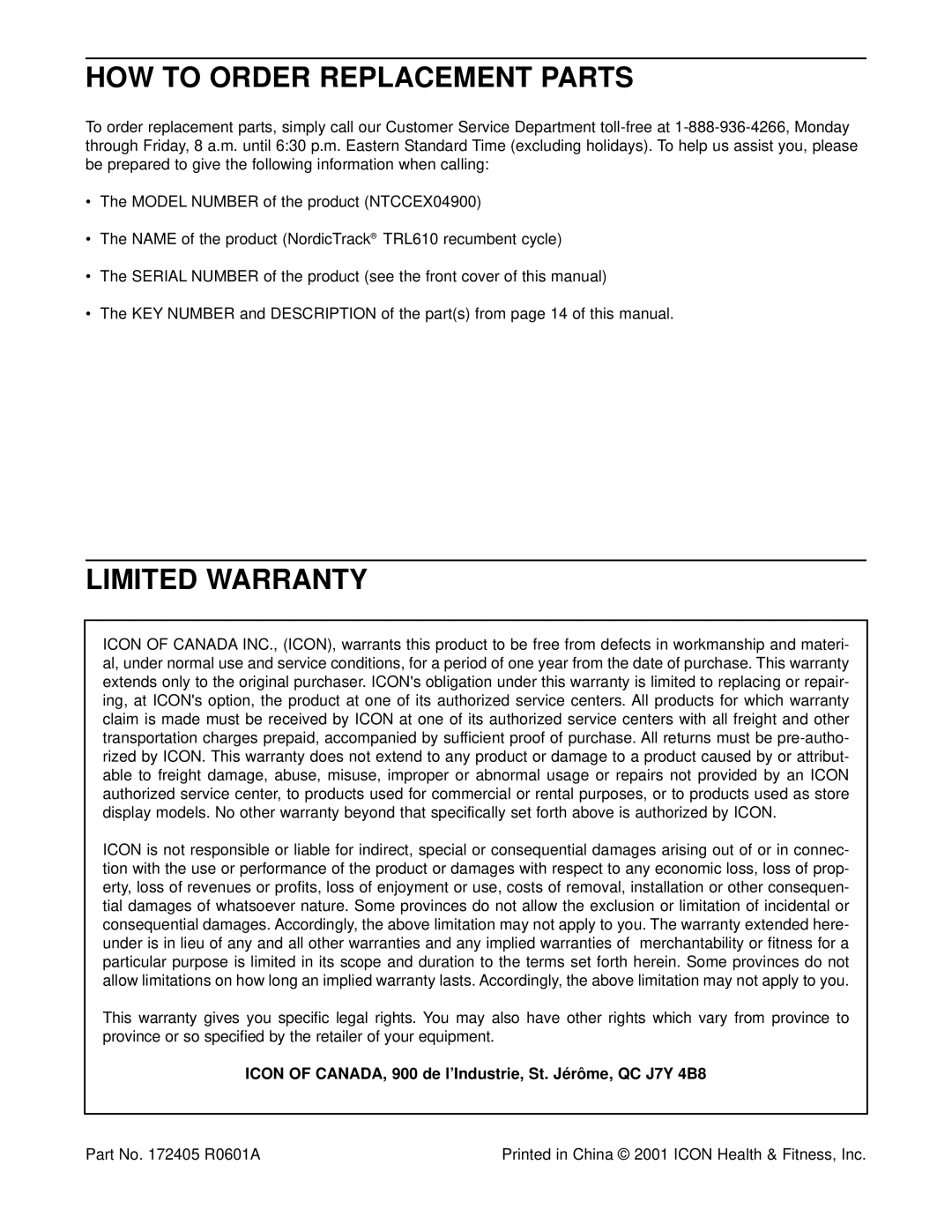 Panasonic NTCCEX04900 user manual HOW to Order Replacement Parts, Limited Warranty 