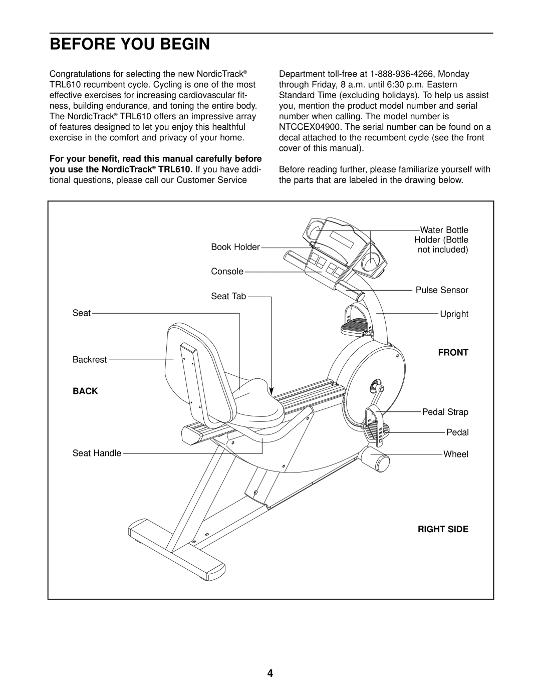 Panasonic NTCCEX04900 user manual Before YOU Begin, Front, Back, Right Side 