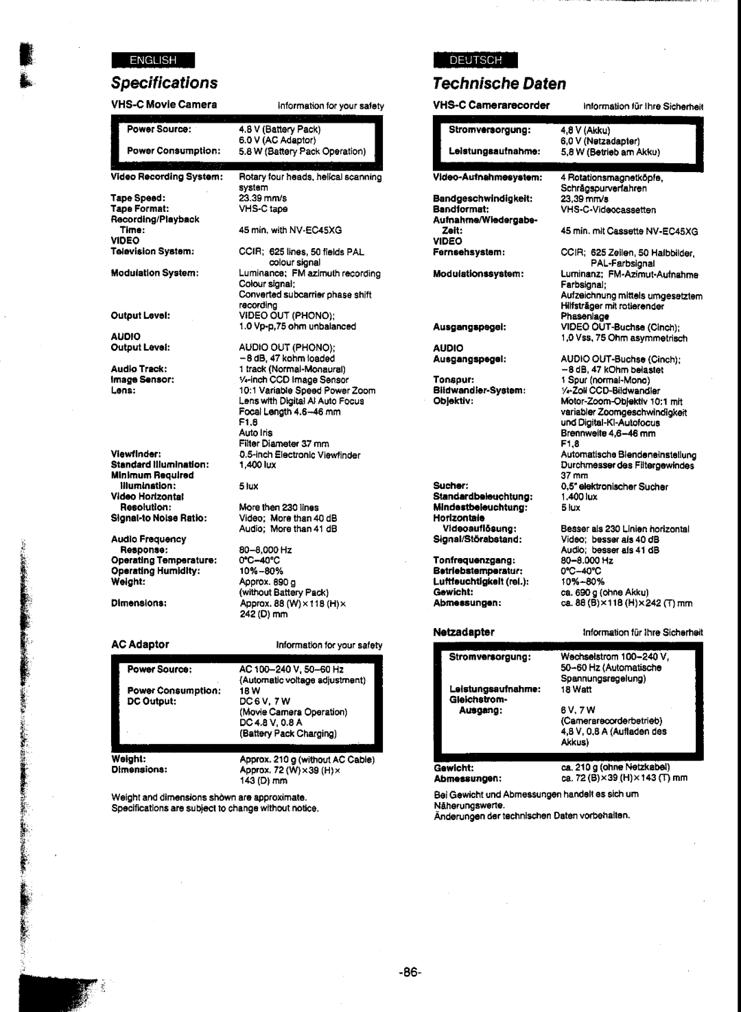 Panasonic NV-A1E manual 