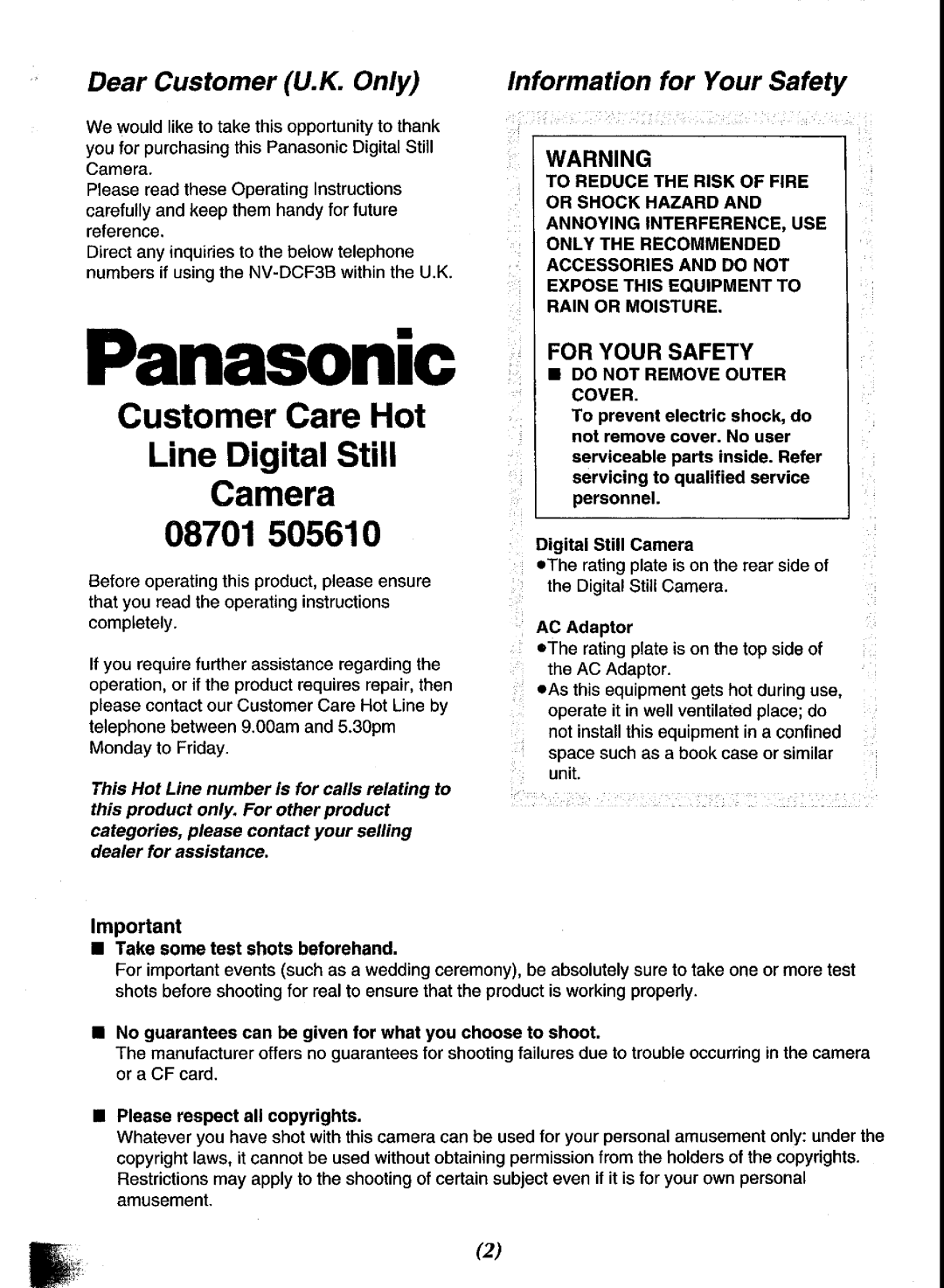 Panasonic NV-DCF3 Series manual 