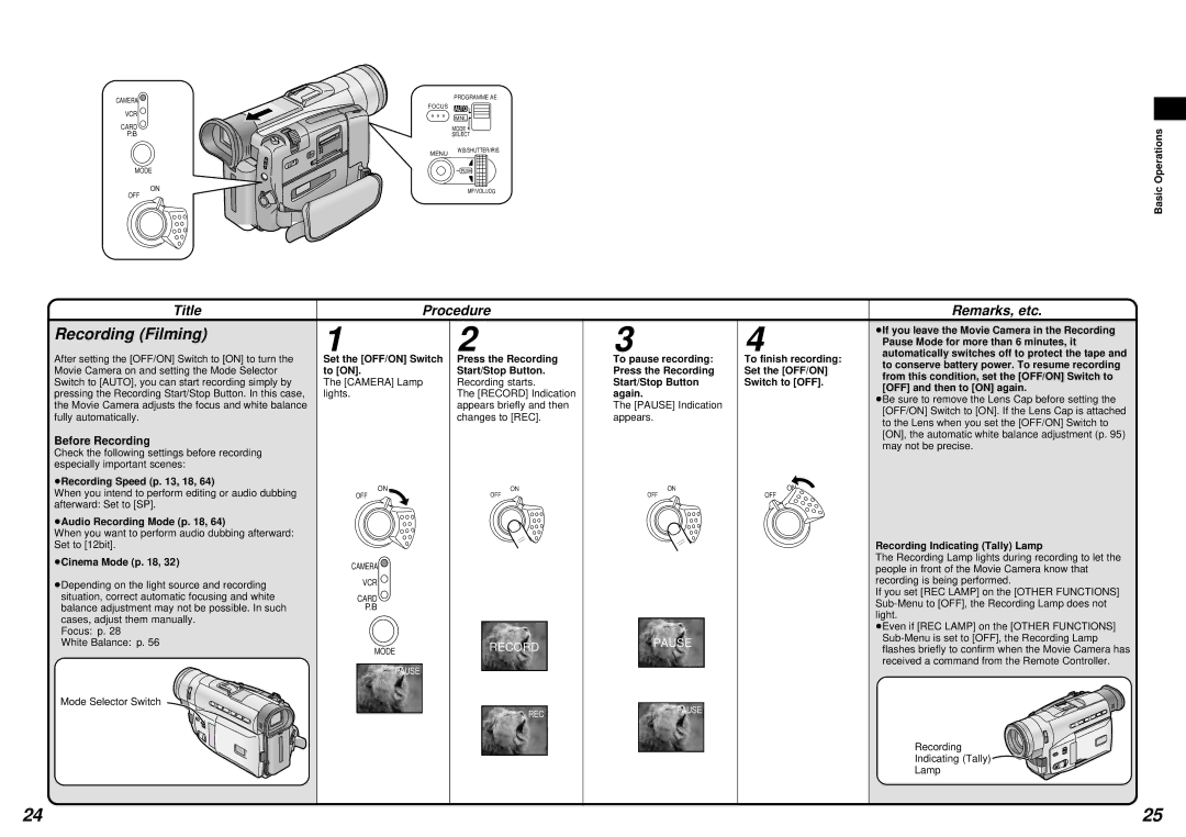 Panasonic NV-DS15 operating instructions Recording Filming, Before Recording 