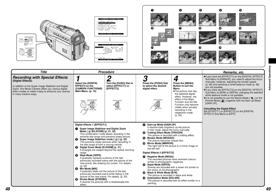 Panasonic NV-DS15 operating instructions Recording with Special Effects, Digital Effects 