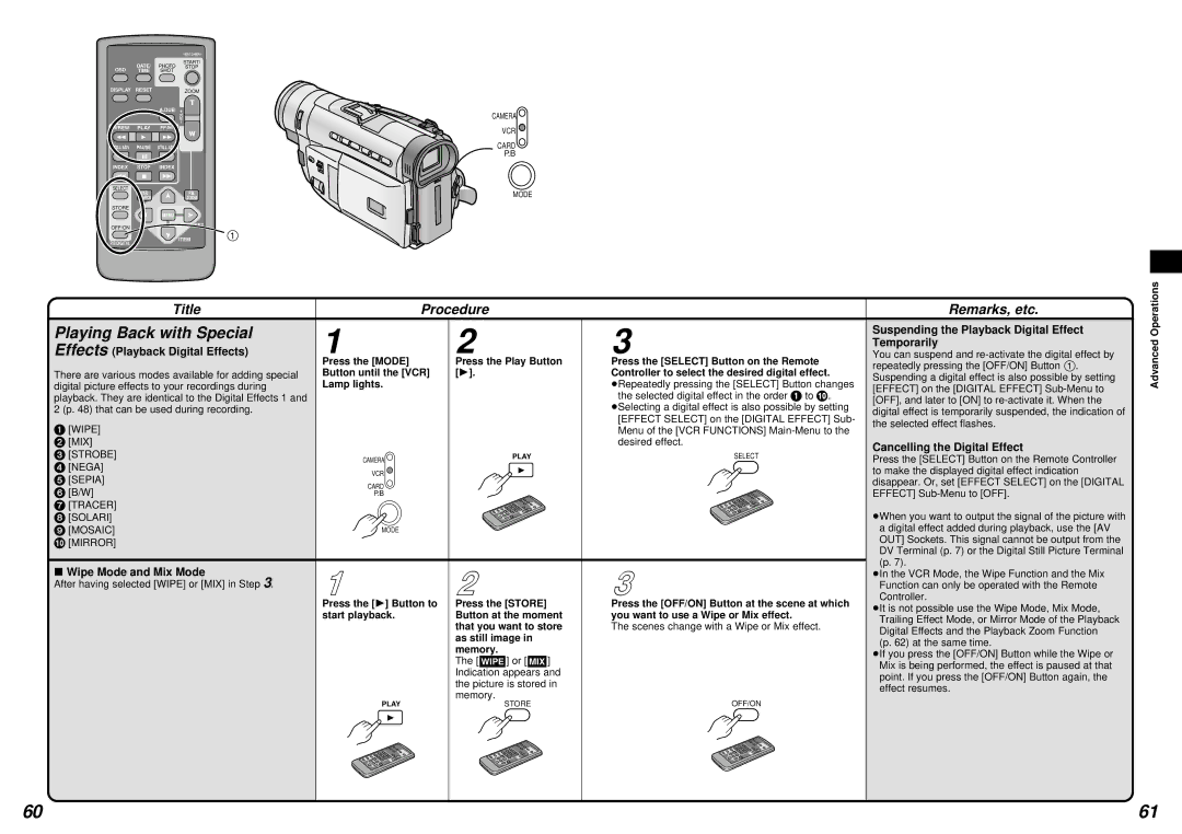 Panasonic NV-DS15 Playing Back with Special, Suspending the Playback Digital Effect, Cancelling the Digital Effect 