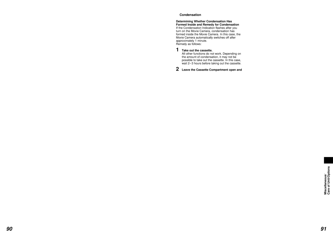 Panasonic NV-DS15 operating instructions Condensation 