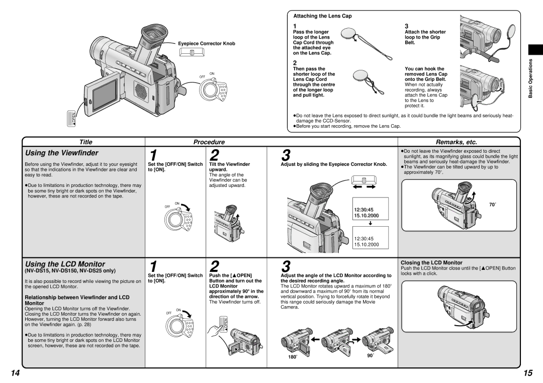 Panasonic NV-DS15 operating instructions Using the Viewfinder, Using the LCD Monitor 