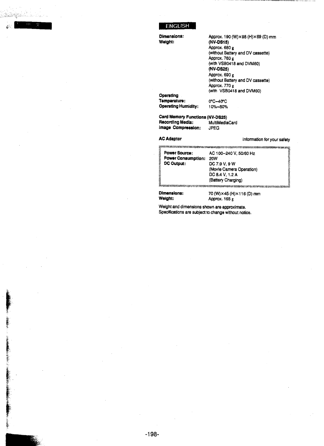 Panasonic NV-DS25EN, NV-DS15A, NV-DS15ENC, NV-DS25A manual 