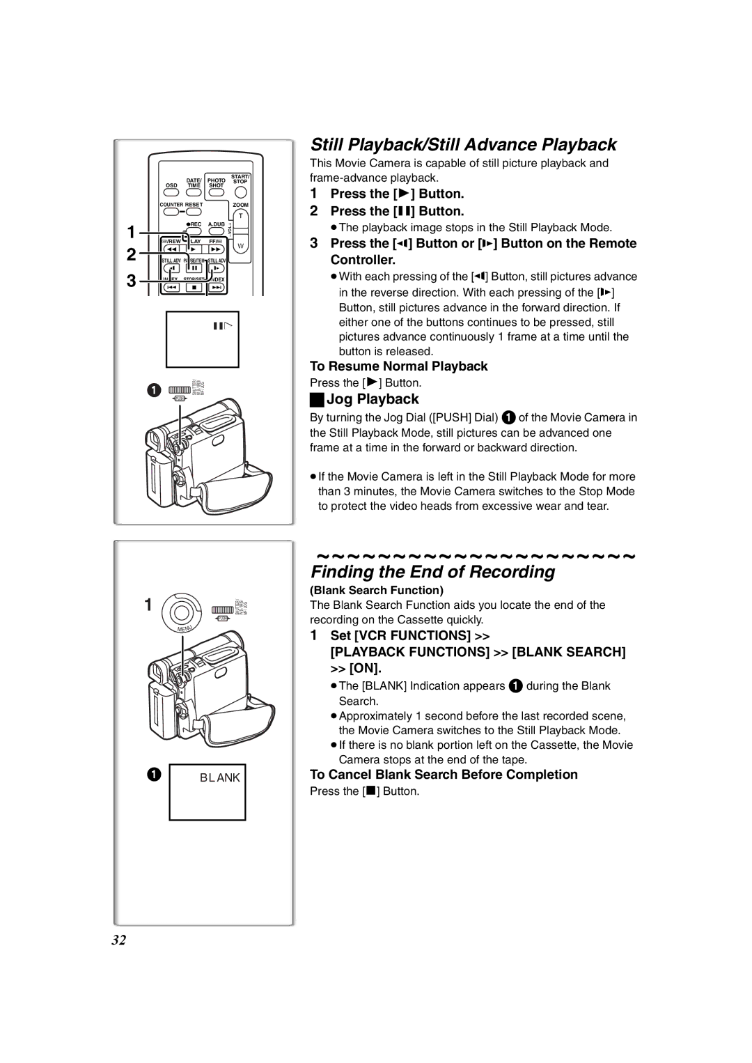 Panasonic NV-DS60, NV-DS65 Still Playback/Still Advance Playback, Finding the End of Recording, Jog Playback 