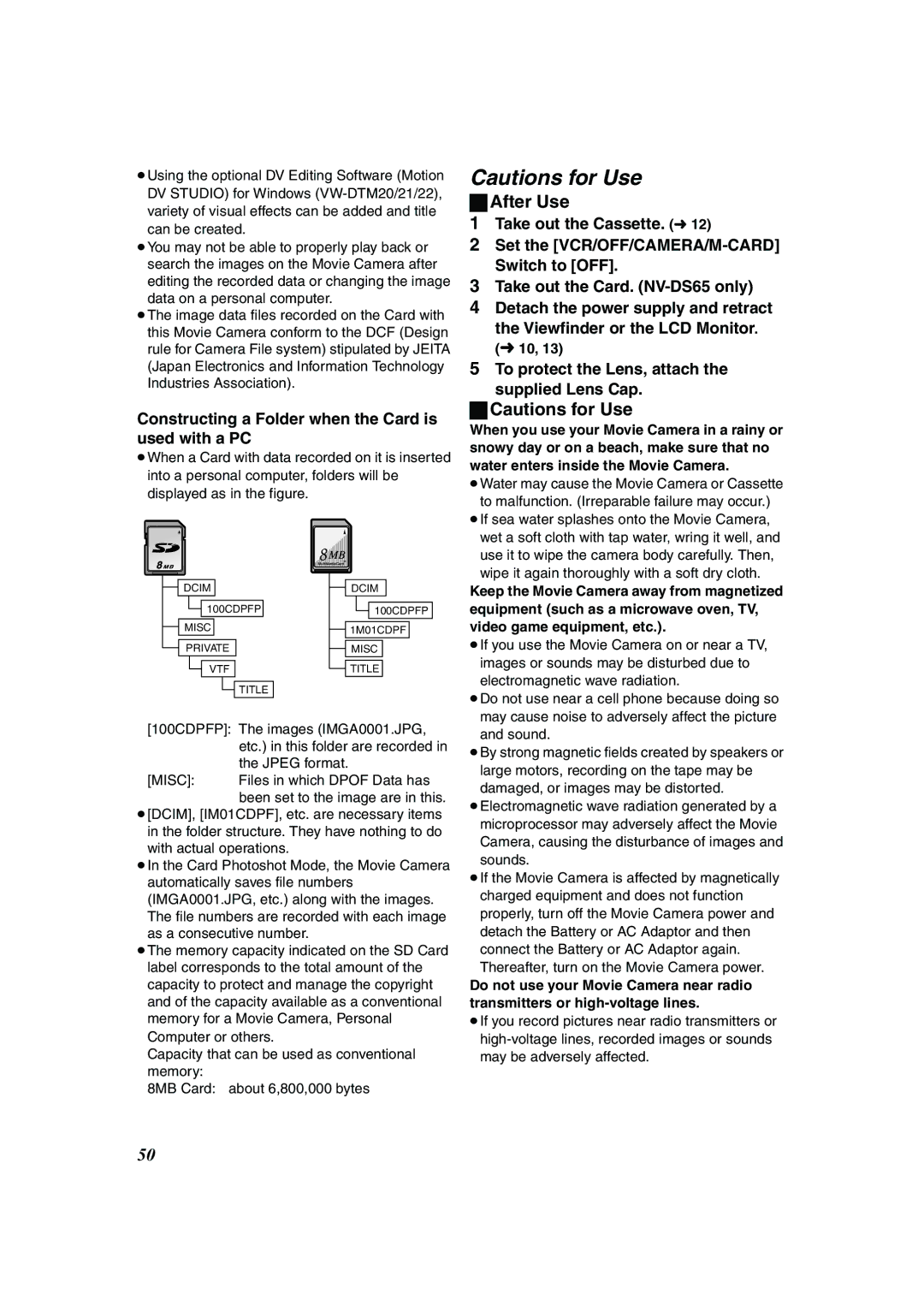 Panasonic NV-DS60 After Use, Constructing a Folder when the Card is used with a PC, Viewfinder or the LCD Monitor. l10 