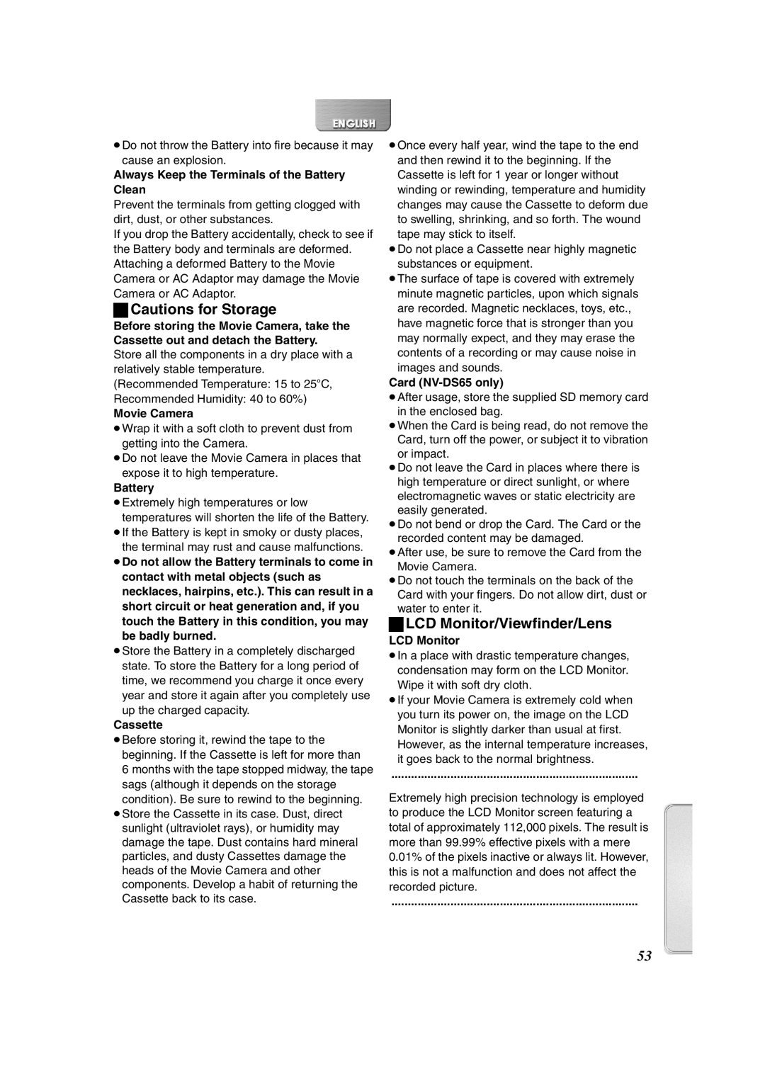 Panasonic NV-DS65, NV-DS60 operating instructions LCD Monitor/Viewfinder/Lens 