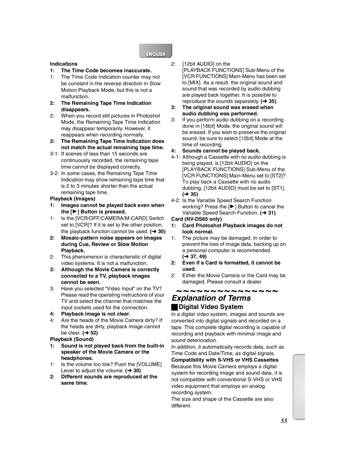 Panasonic NV-DS65, NV-DS60 operating instructions Explanation of Terms, Digital Video System 