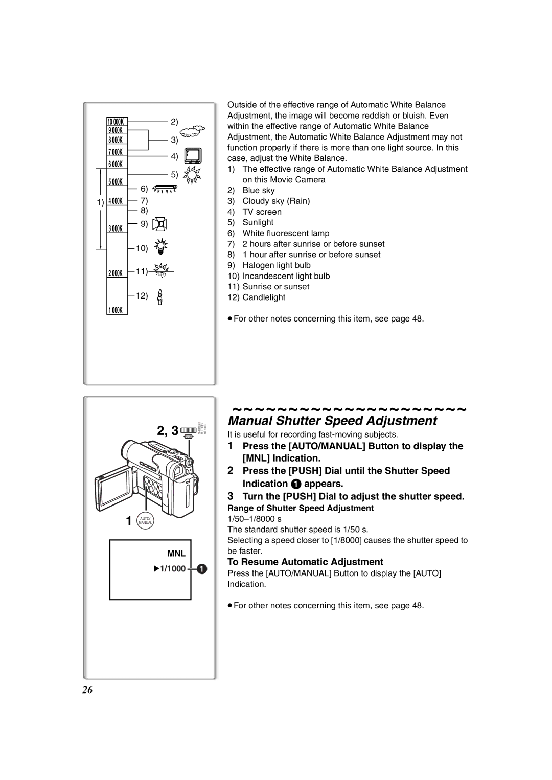 Panasonic NV-DS60EG, NV-DS65EG Manual Shutter Speed Adjustment, 1000, It is useful for recording fast-moving subjects 