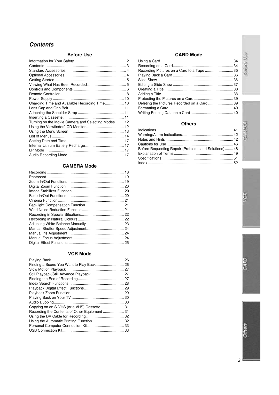 Panasonic NV-DS88A operating instructions Contents 