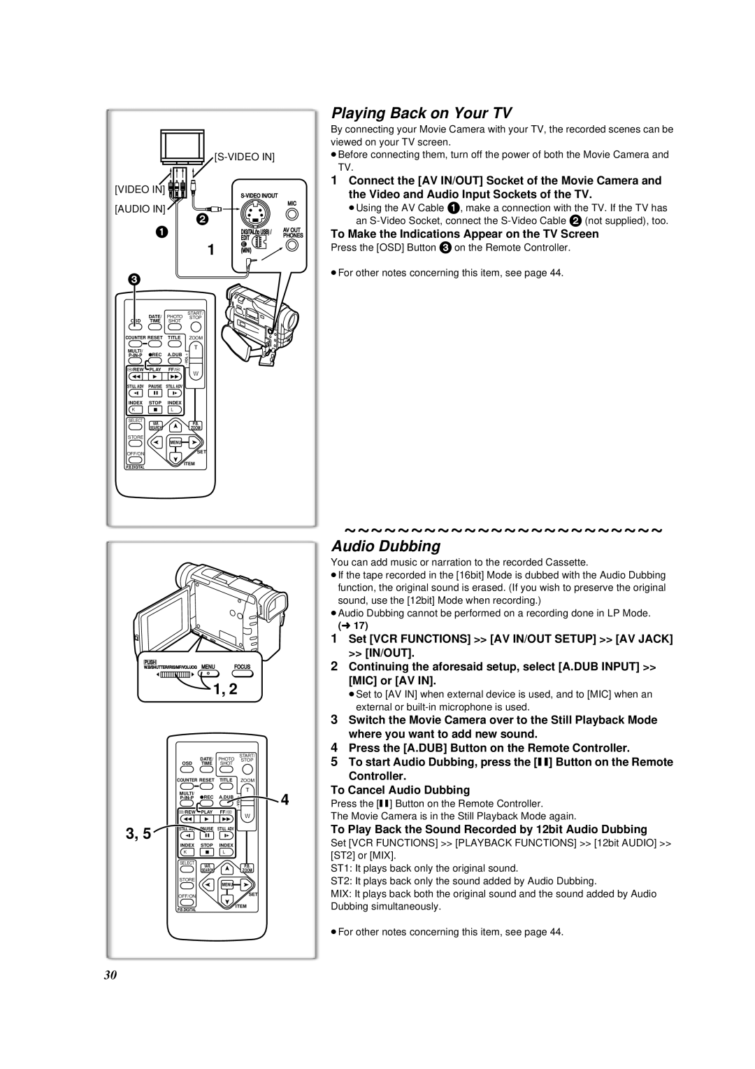 Panasonic NV-DS88A operating instructions Playing Back on Your TV, Audio Dubbing 