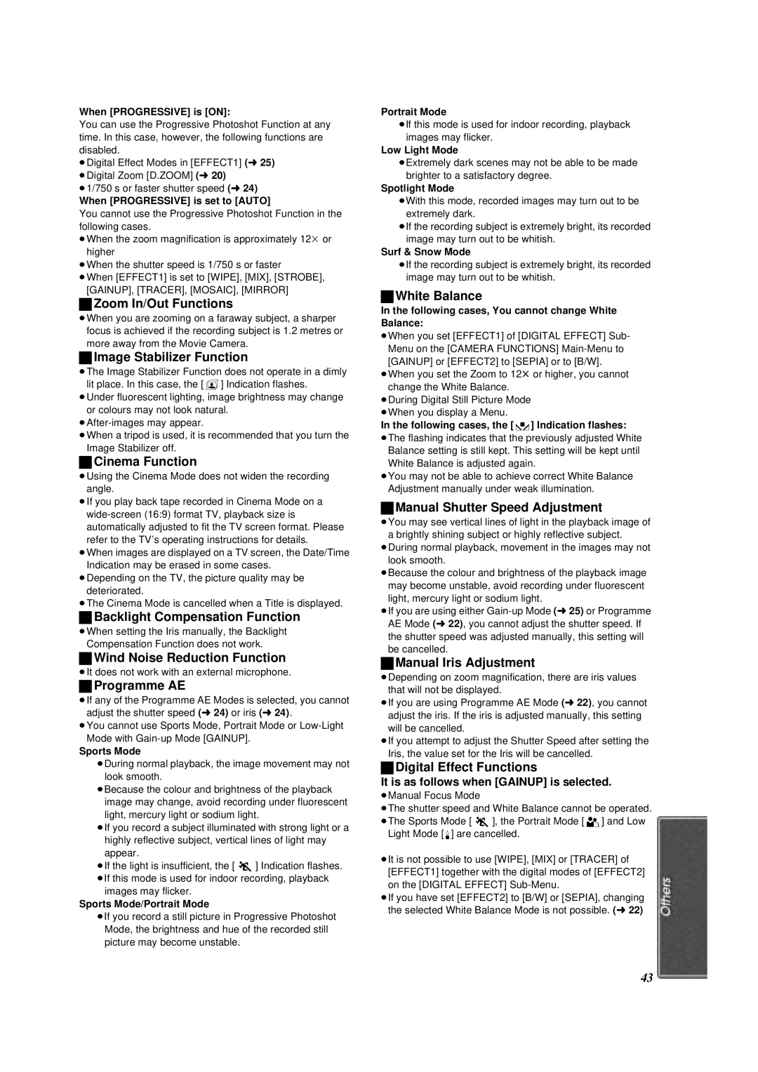 Panasonic NV-DS88A Zoom In/Out Functions, Image Stabilizer Function, Cinema Function, Backlight Compensation Function 