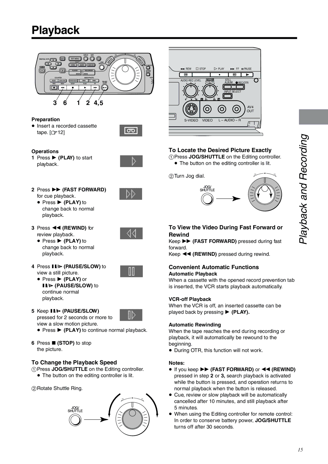 Panasonic NV-DV2000EC operating instructions Playback, 1 2 4,5 