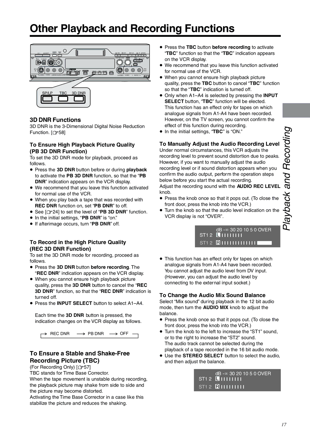 Panasonic NV-DV2000EC operating instructions Other Playback and Recording Functions, 3D DNR Functions 