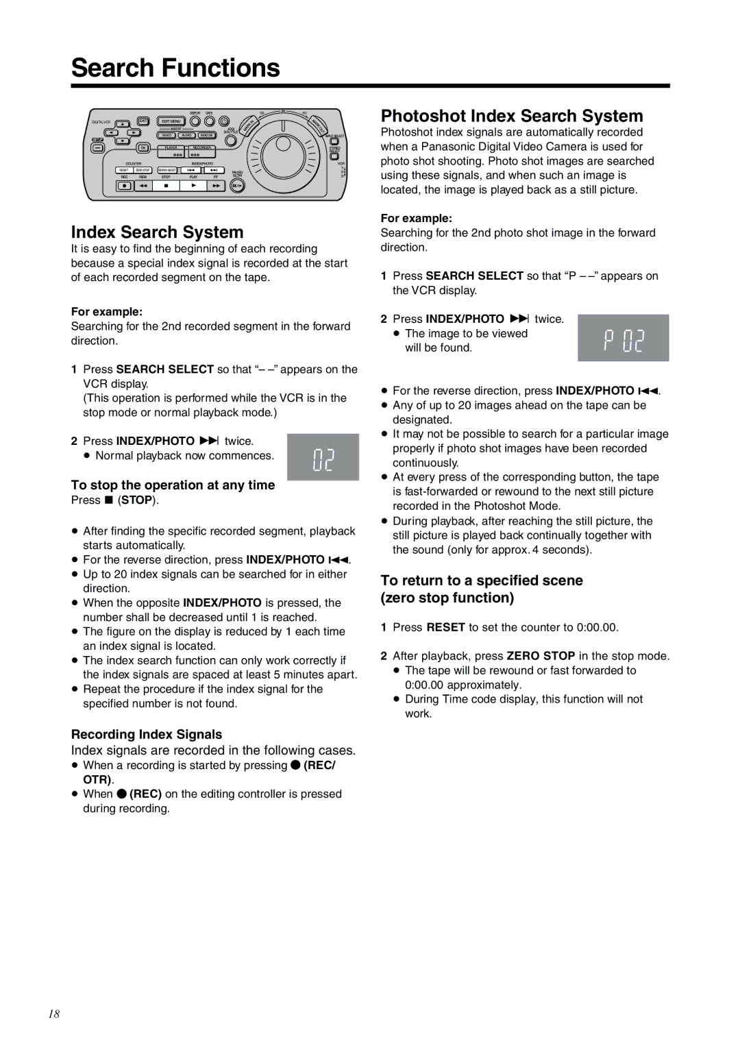 Panasonic NV-DV2000EC operating instructions Search Functions, Photoshot Index Search System 