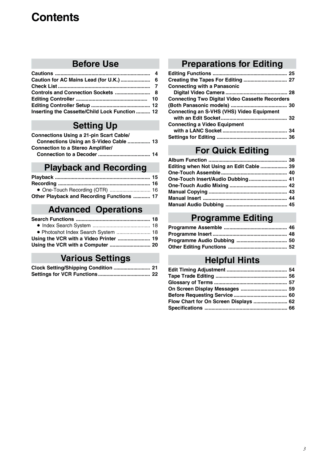 Panasonic NV-DV2000EC operating instructions Contents 