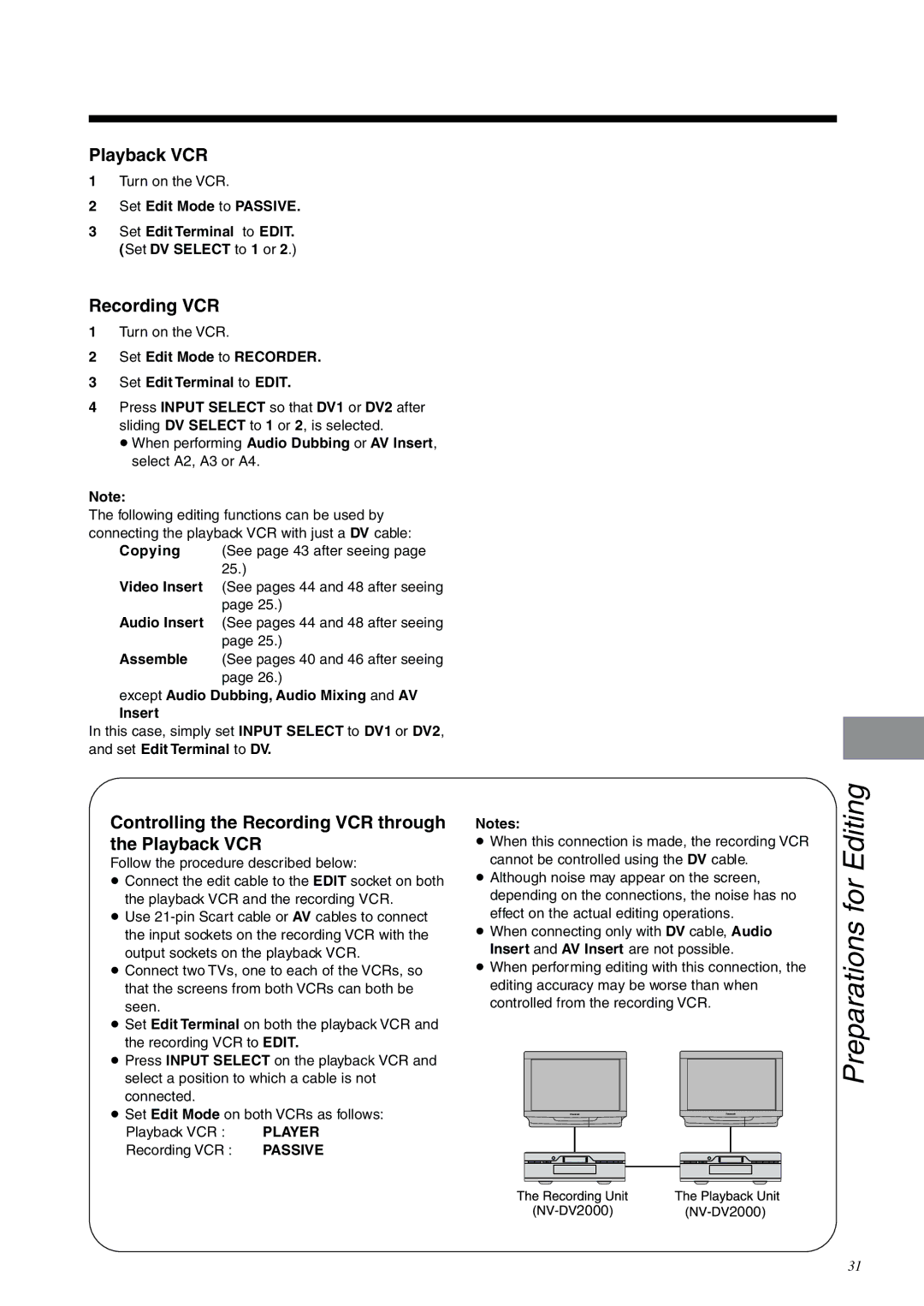 Panasonic NV-DV2000EC operating instructions Controlling the Recording VCR through the Playback VCR 