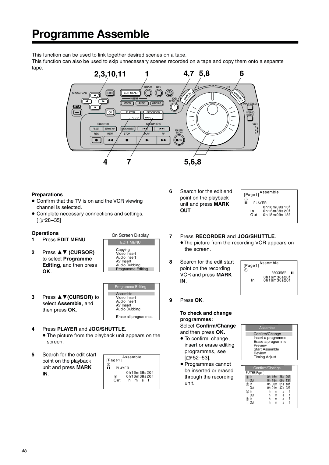 Panasonic NV-DV2000EC operating instructions Programme Assemble, 10,11 