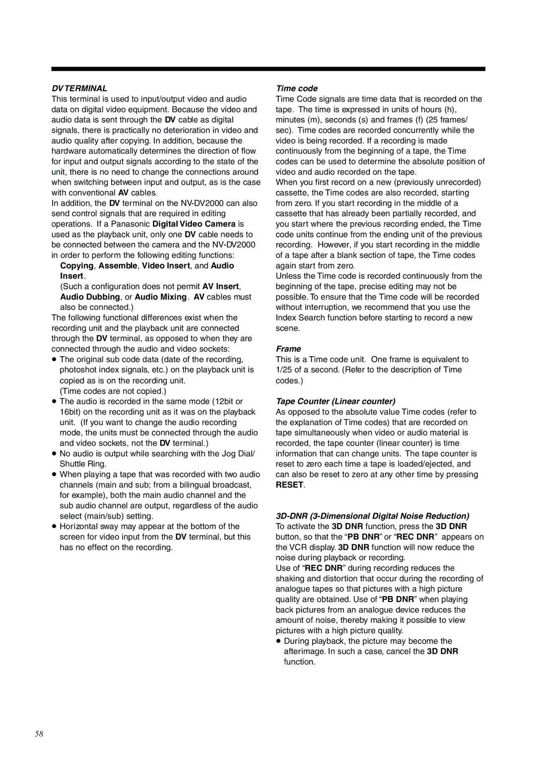 Panasonic NV-DV2000EC operating instructions DV Terminal, Copying, Assemble, Video Insert, and Audio Insert 