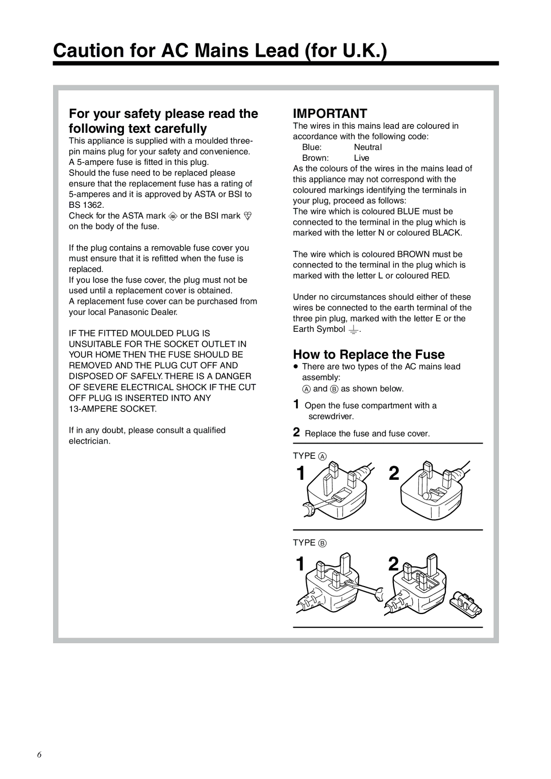 Panasonic NV-DV2000EC For your safety please read the following text carefully, How to Replace the Fuse 