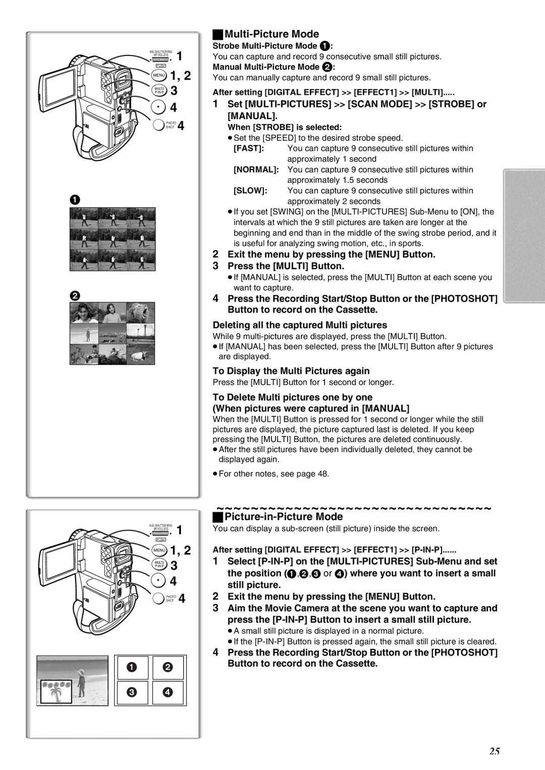 Panasonic NV-EX21EG Multi-Picture Mode, Picture-in-Picture Mode, Set MULTI-PICTURES Scan Mode Strobe or Manual 