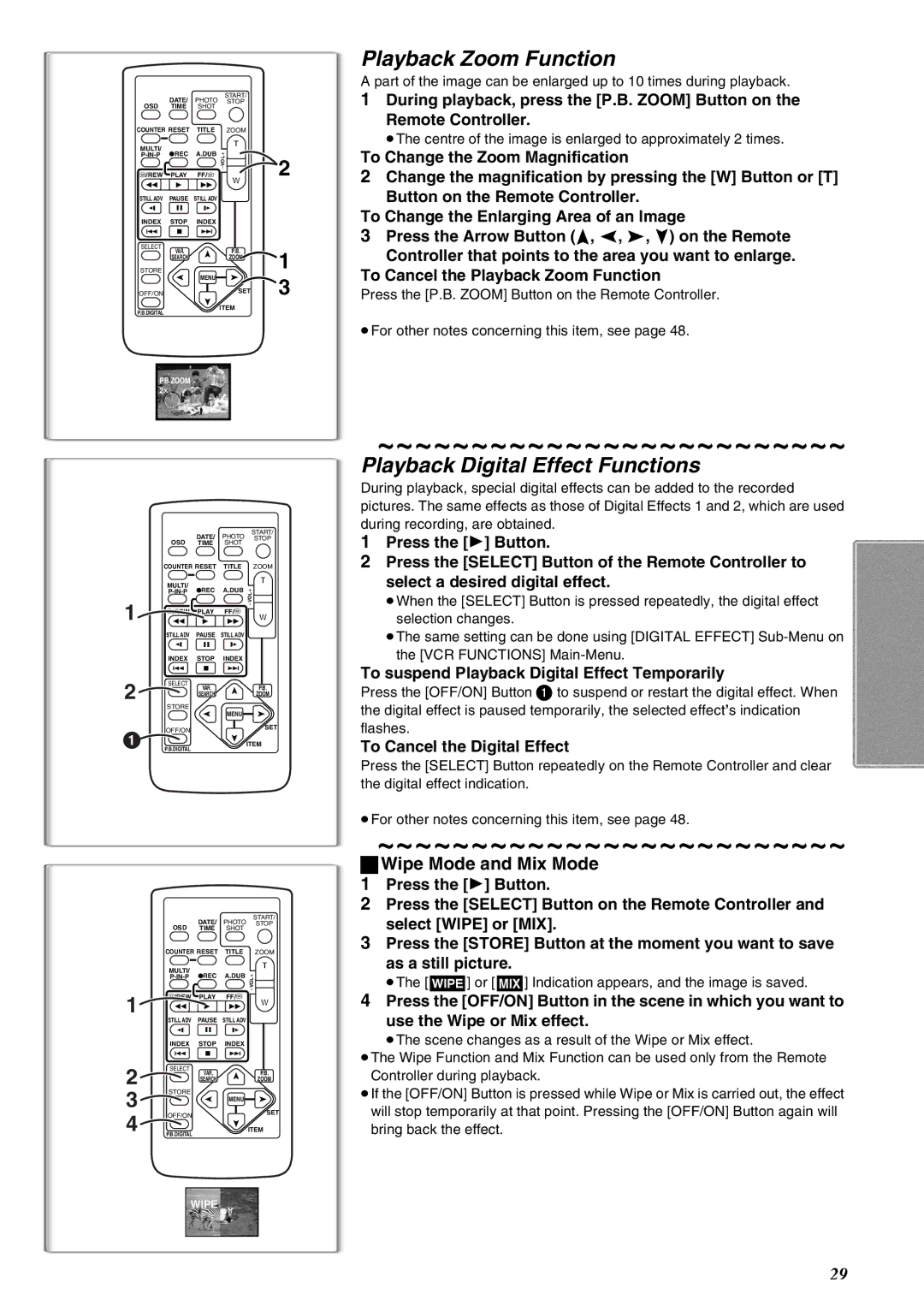 Panasonic NV-EX21EG operating instructions Playback Zoom Function, Playback Digital Effect Functions 