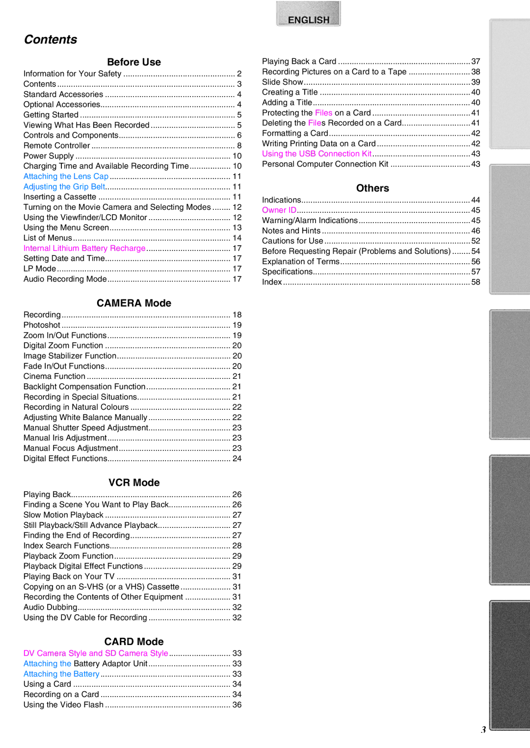 Panasonic NV-EX21EG operating instructions Contents 