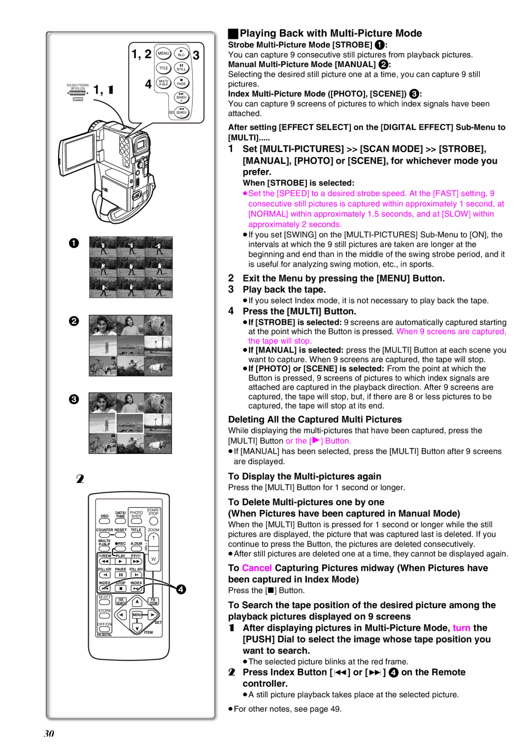 Panasonic NV-EX21EG operating instructions Playing Back with Multi-Picture Mode, To Display the Multi-pictures again 