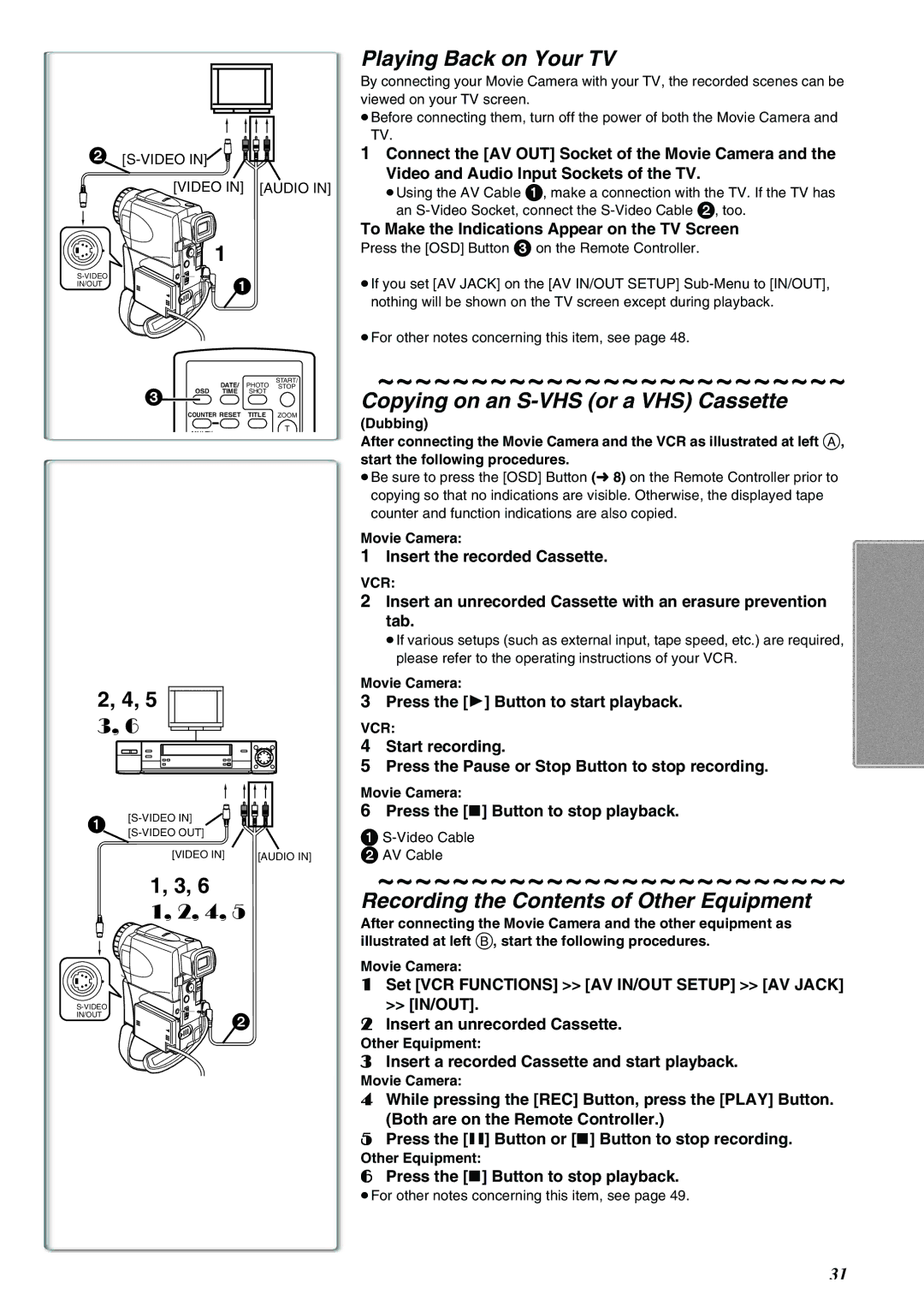 Panasonic NV-EX21EG operating instructions Playing Back on Your TV, Copying on an S-VHS or a VHS Cassette 