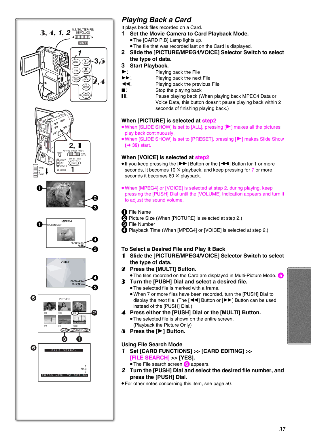 Panasonic NV-EX21EG operating instructions Playing Back a Card 