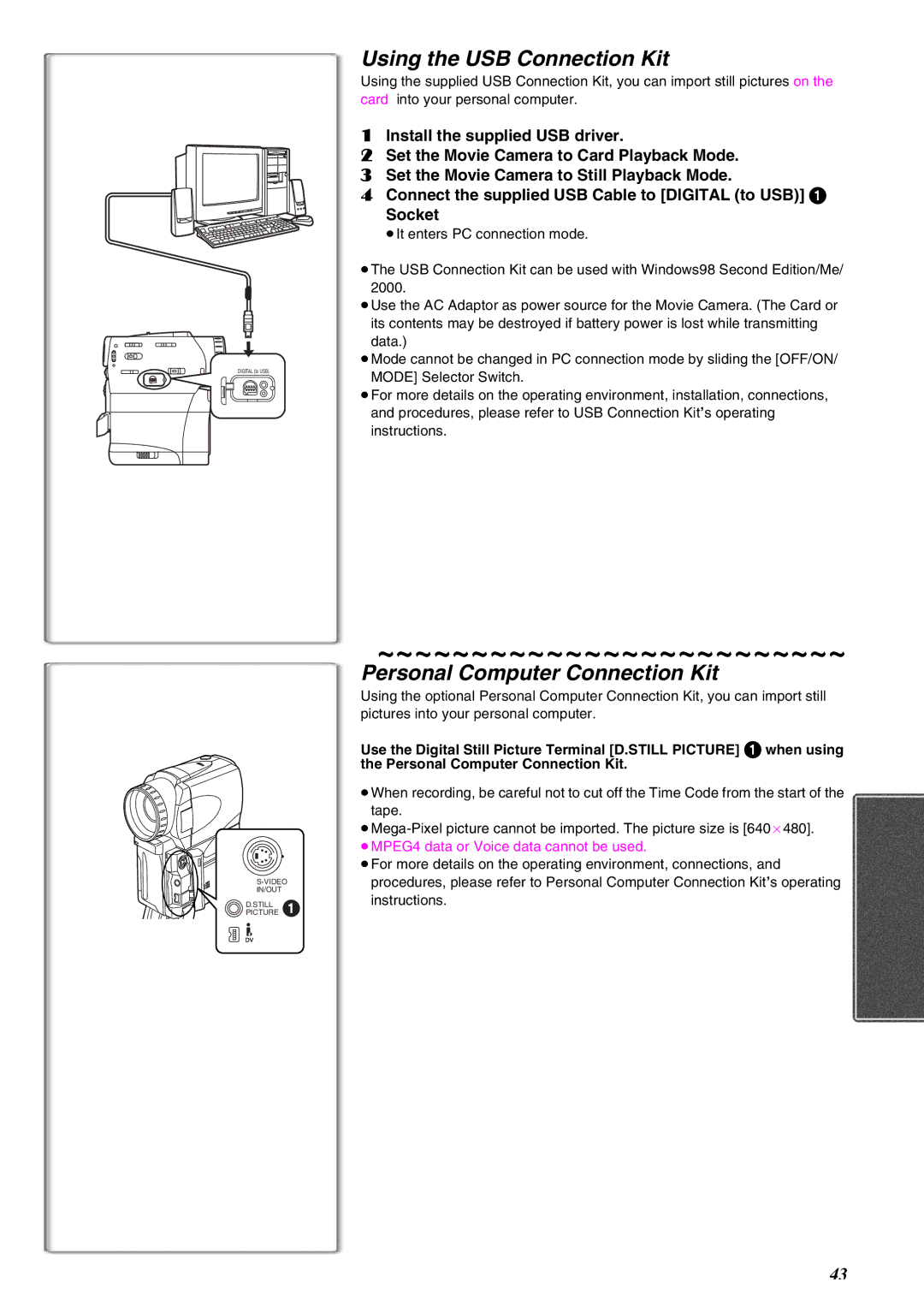 Panasonic NV-EX21EG operating instructions Using the USB Connection Kit, Personal Computer Connection Kit 