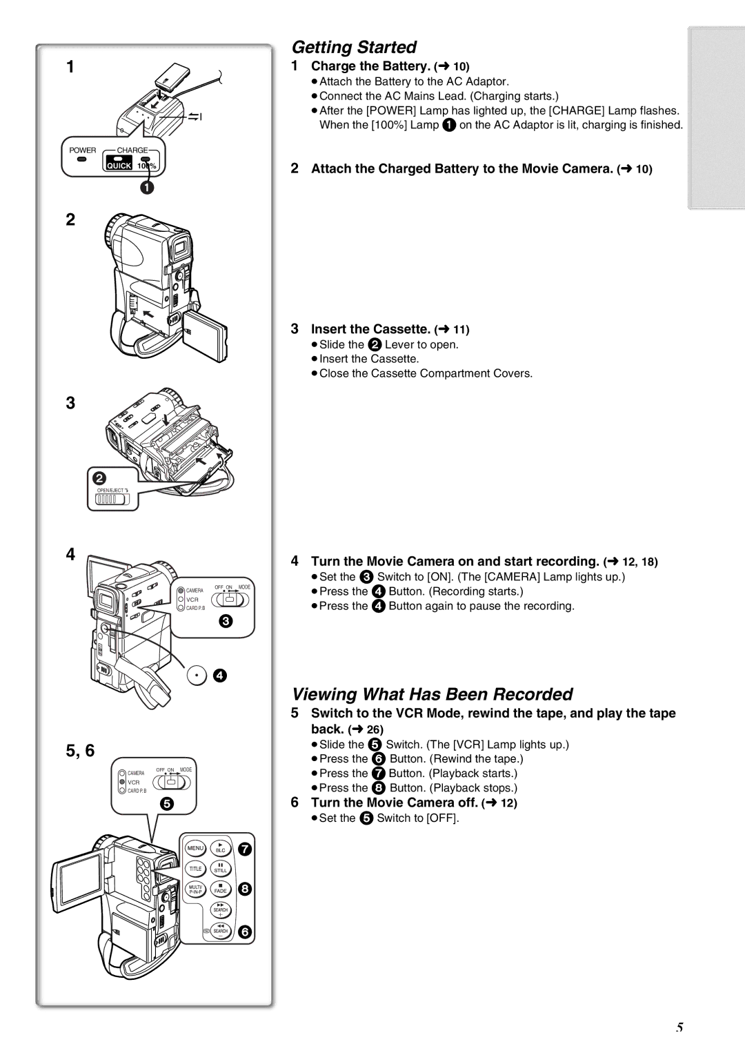 Panasonic NV-EX21EG operating instructions Getting Started, Viewing What Has Been Recorded, Charge the Battery. l10 