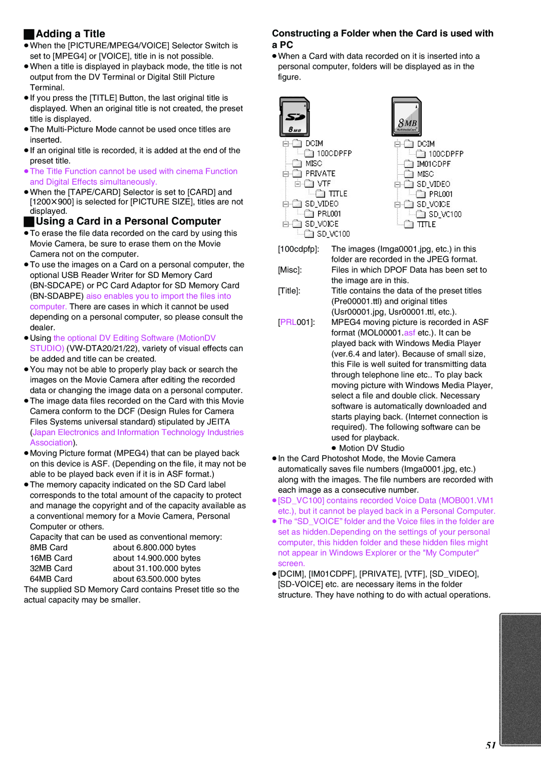 Panasonic NV-EX21EG operating instructions Adding a Title, Using a Card in a Personal Computer 