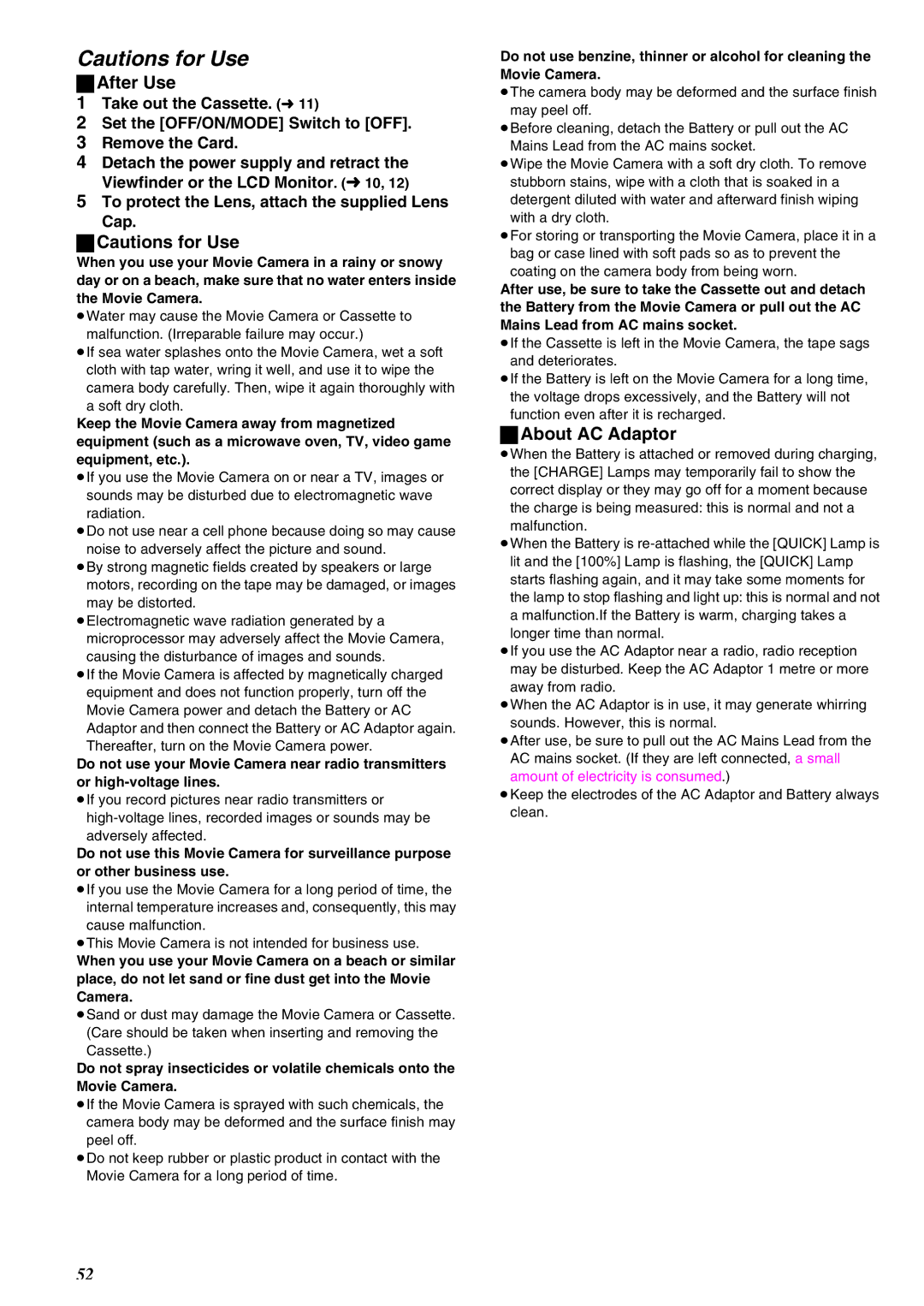 Panasonic NV-EX21EG operating instructions After Use, About AC Adaptor 