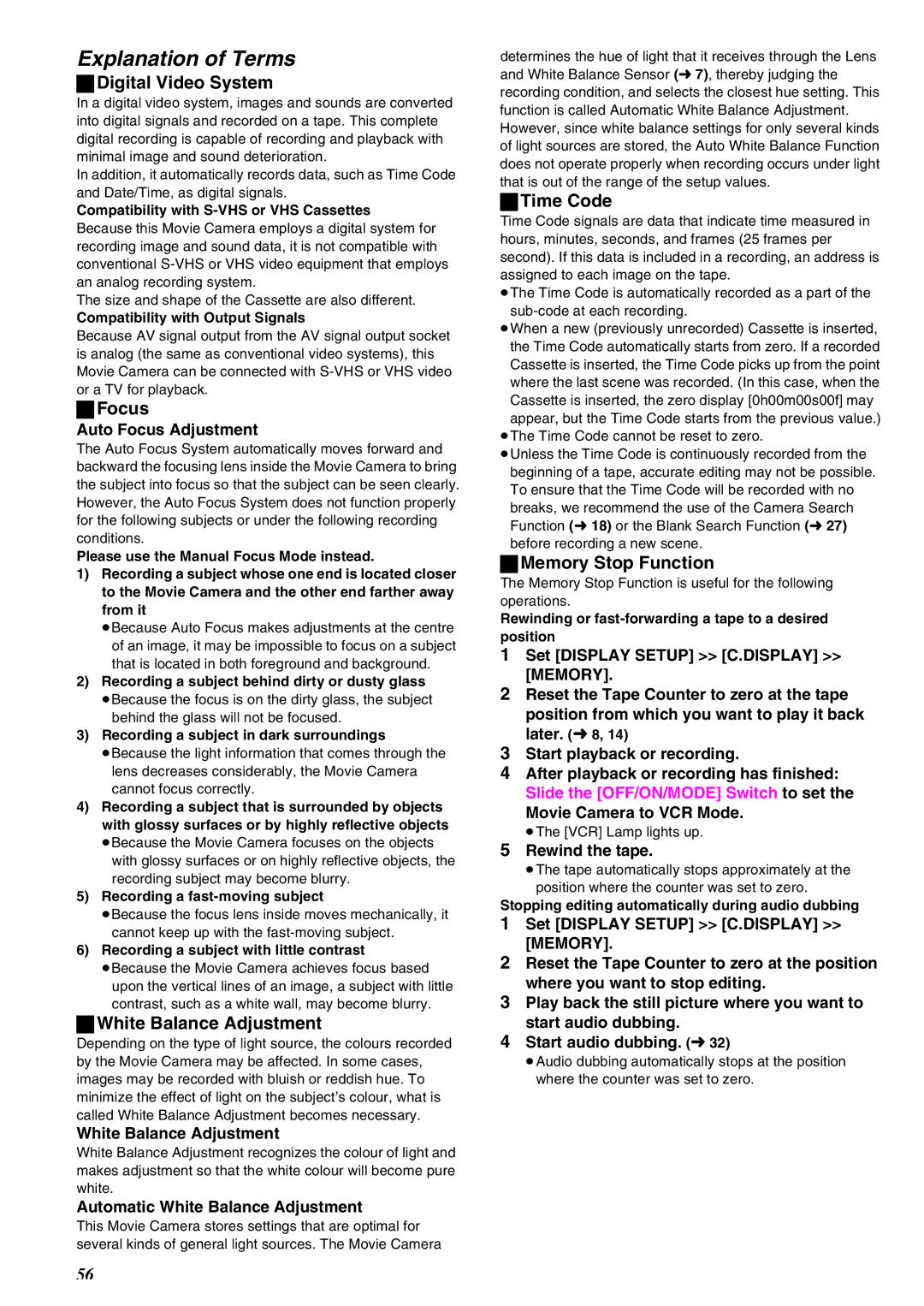 Panasonic NV-EX21EG operating instructions Explanation of Terms 