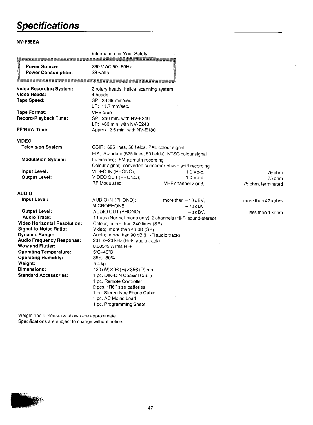 Panasonic NV-F55EA manual 