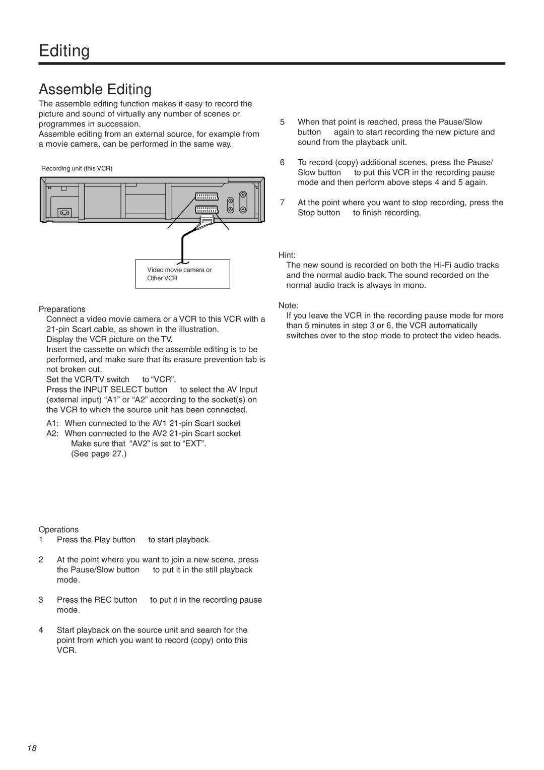 Panasonic NV-FJ606, NV-FJ604, NV-FJ610 manual Assemble Editing 